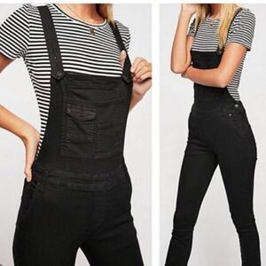 FREE PEOPLE | Century Denim Black Wash Skinny Jean Overalls Women’s Size 26